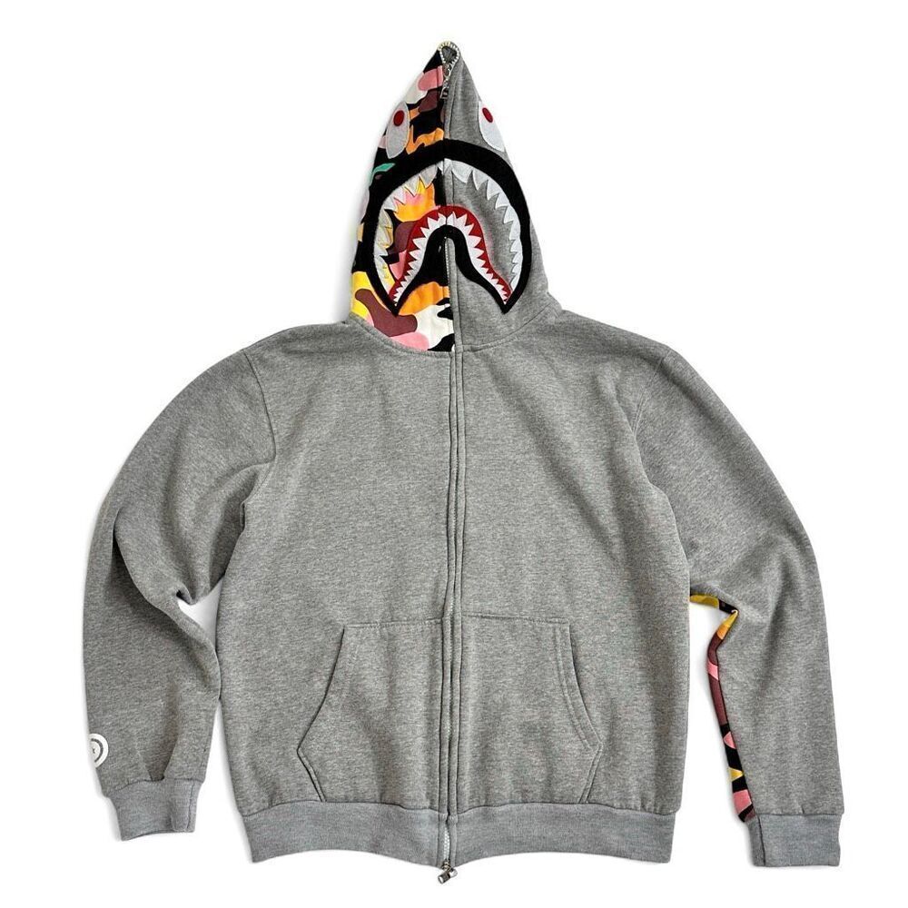 Bape Shark Full Zip Hoodie Gray Multicolor Camo WGM Tiger Japan M/L Nigo Harajuk